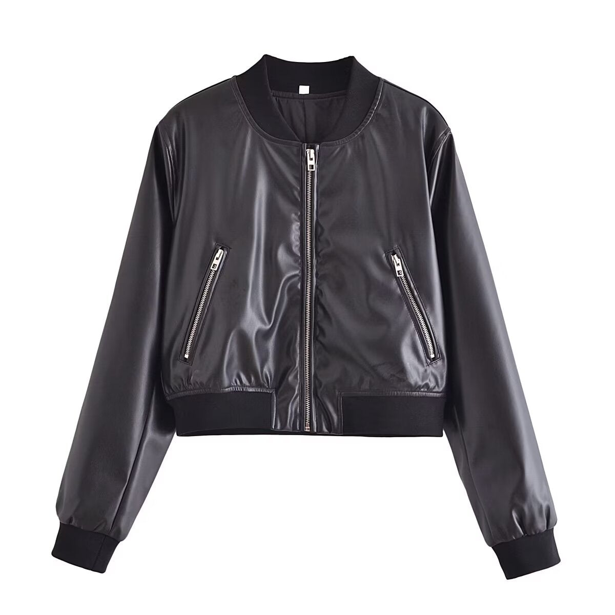 Retro Stand Collar Motorcycle Faux Leather Short Jacket Autumn Loose Casual Pilot Leather Coat