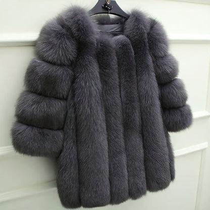 Faux Fur Women Coat Faux Fur Mid Length Stitching Artificial Fur