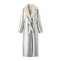 Women Clothing Metal Sequ Fur One Loose Long Belt Overcoat Coat