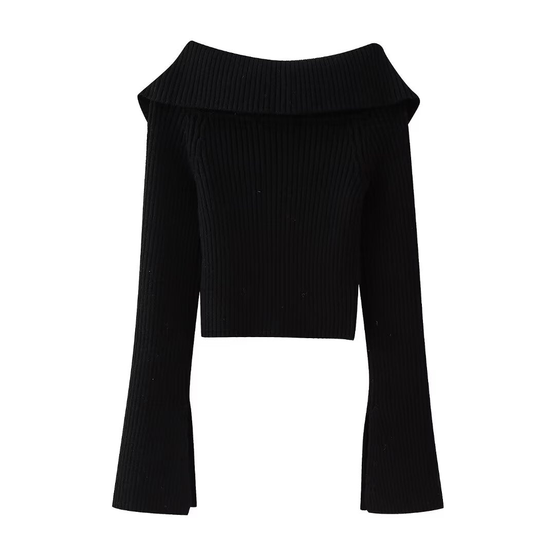 Winter Women Clothing Fashionable All Match Rib Knitted Top