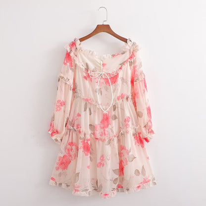 Autumn Girly Ruffled Printed Sweet Super Fairy Gas Dress