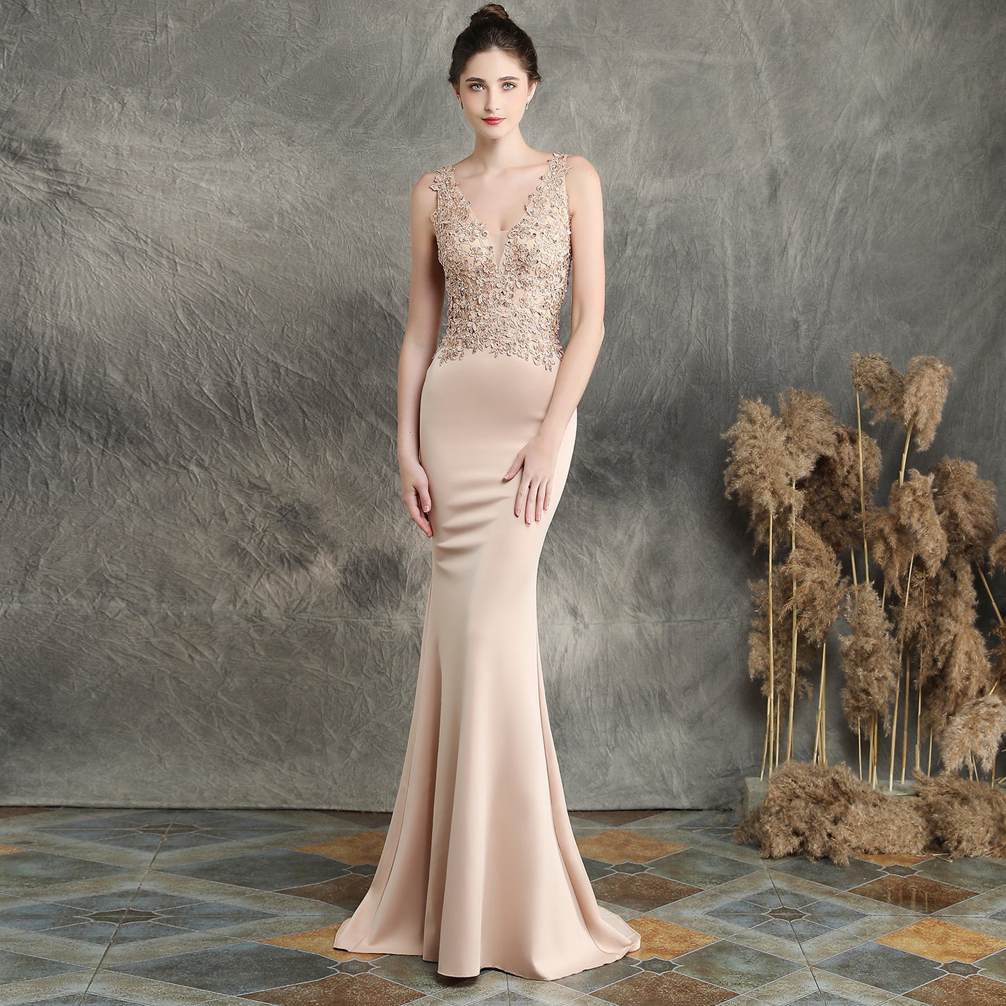 Handmade Applique Beaded Toast Clothing Bride Long Appreciation Dinner Slim-Fit Fishtail Wedding Evening Dress Formal Gown