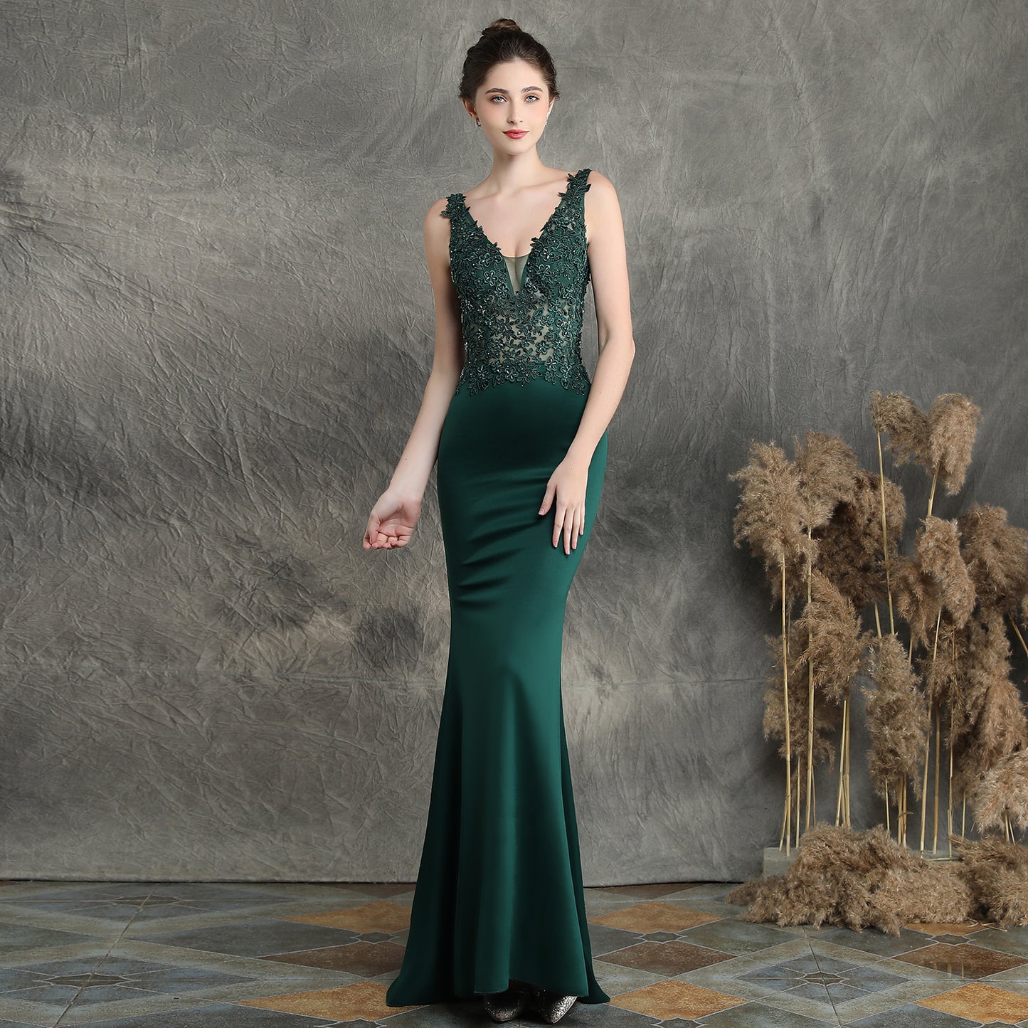 Handmade Applique Beaded Toast Clothing Bride Long Appreciation Dinner Slim-Fit Fishtail Wedding Evening Dress Formal Gown