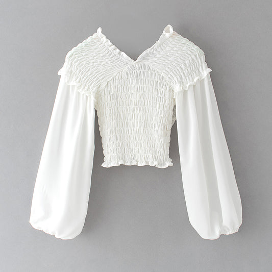 Women Ruffled Decorative Knitted Texture Fabric Small White Tank Top