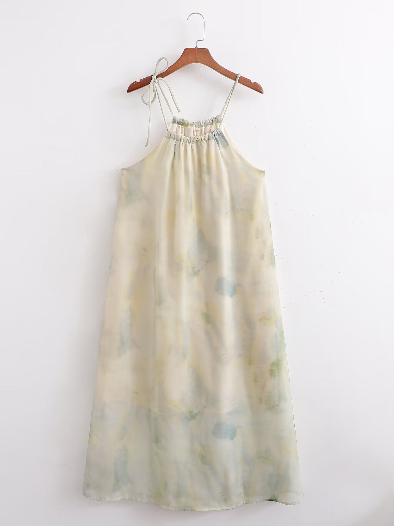 Chinese Oil Painting Blooming Drawstring Halter Dress Early Spring