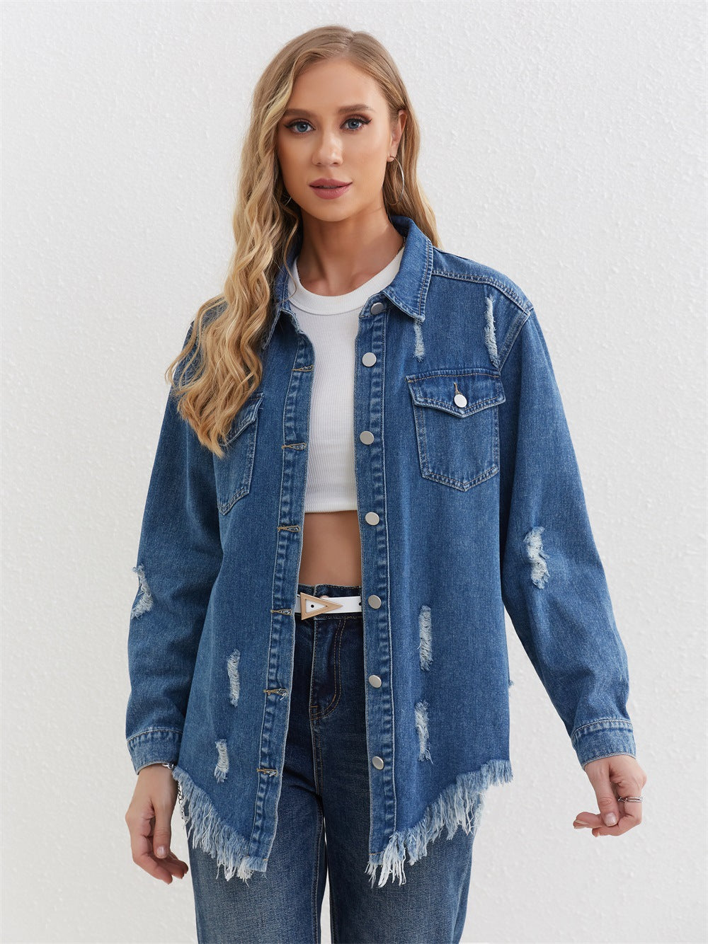 Early Autumn Regular Plus Size Denim Jacket Men Women Same Ripped Denim Jacket