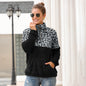 Zipper Collared Double-Sided Velvet Leopard Splicing Sweater for Women
