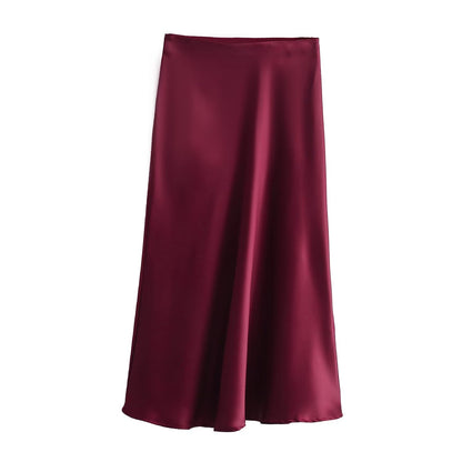 Spring Women Clothing Casual All Match Multicolor Acetate Skirt