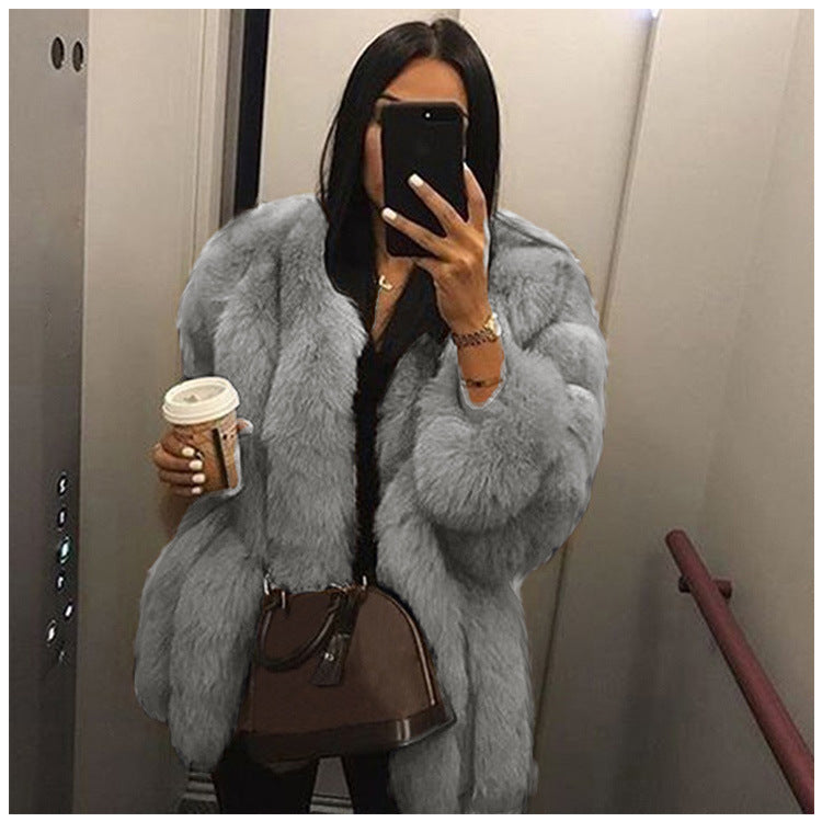 Faux Fur Women Coat Faux Fur Mid Length Stitching Artificial Fur