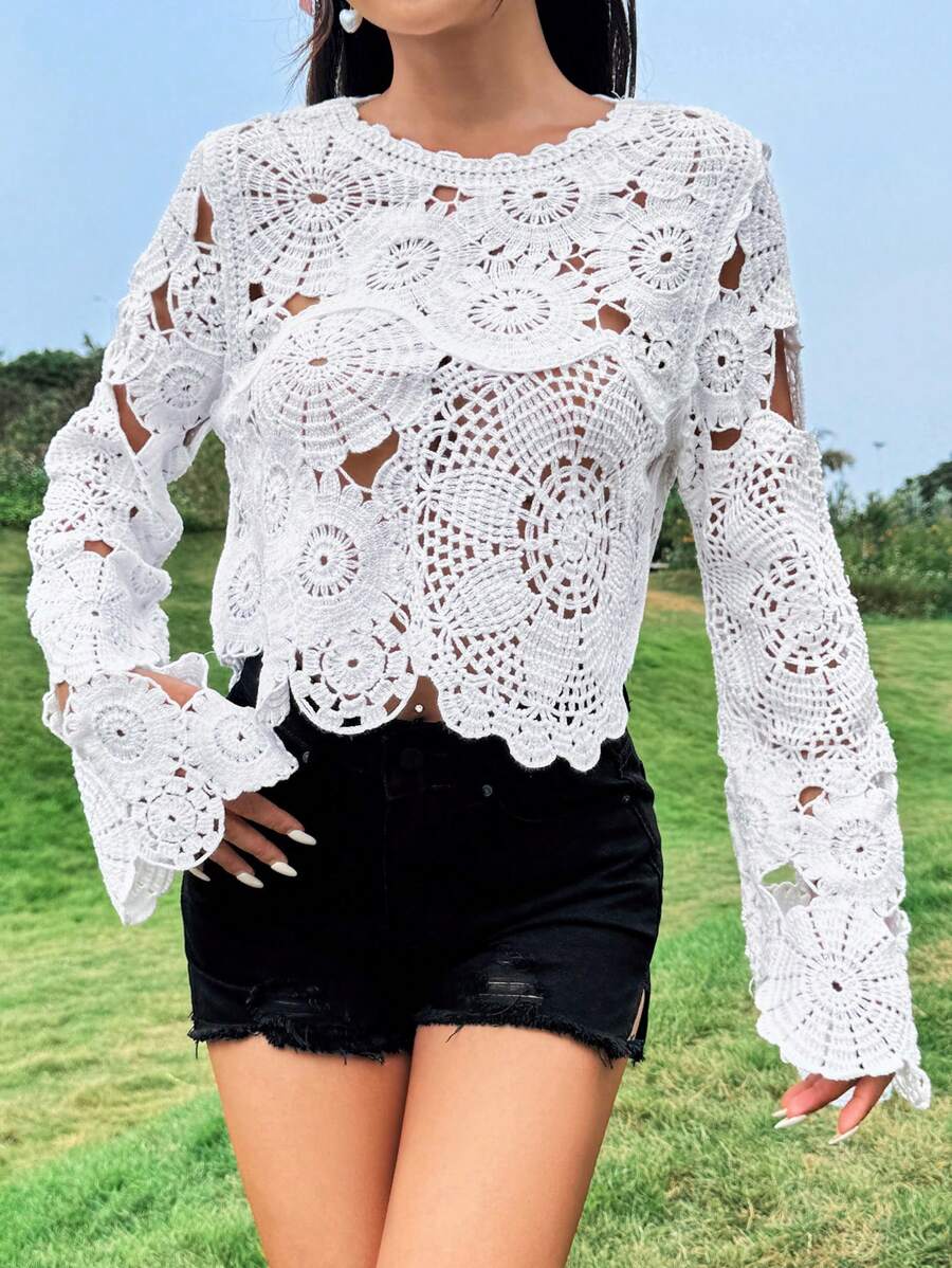 Crocheted Hollow Out Socialite Top