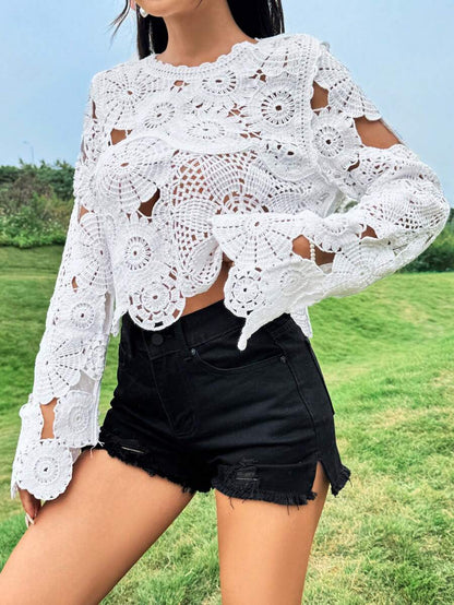 Crocheted Hollow Out Socialite Top