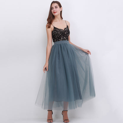 Women 4 Layers 100 Mesh Half-Length Long Skirt Tulle Skirt Gauze Skirt