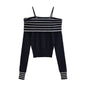 Women Clothing French Navy Off Neck Slim Sweater Chic