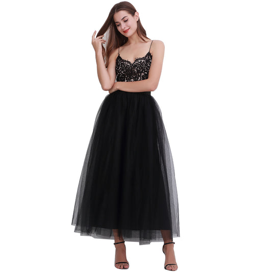 Women 4 Layers 100 Mesh Half-Length Long Skirt Tulle Skirt Gauze Skirt