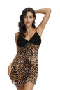 Spring Summer Sexy Leopard Print One-Piece Suspenders Ice Silk Nightdress Pajamas for Women