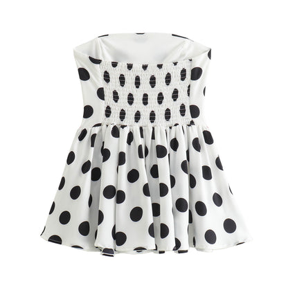 Summer Women Clothing Off Neck Polka Dot Pleated Slim Tube Top Women