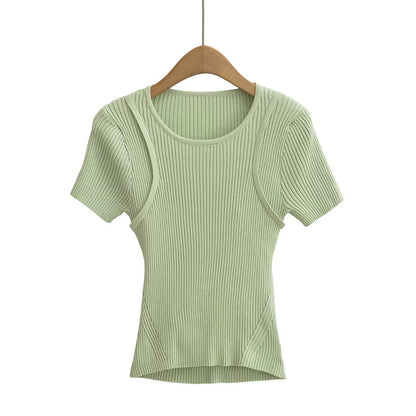 Women Clothing French Back Hollow Out Cutout Short Sleeve Sweater