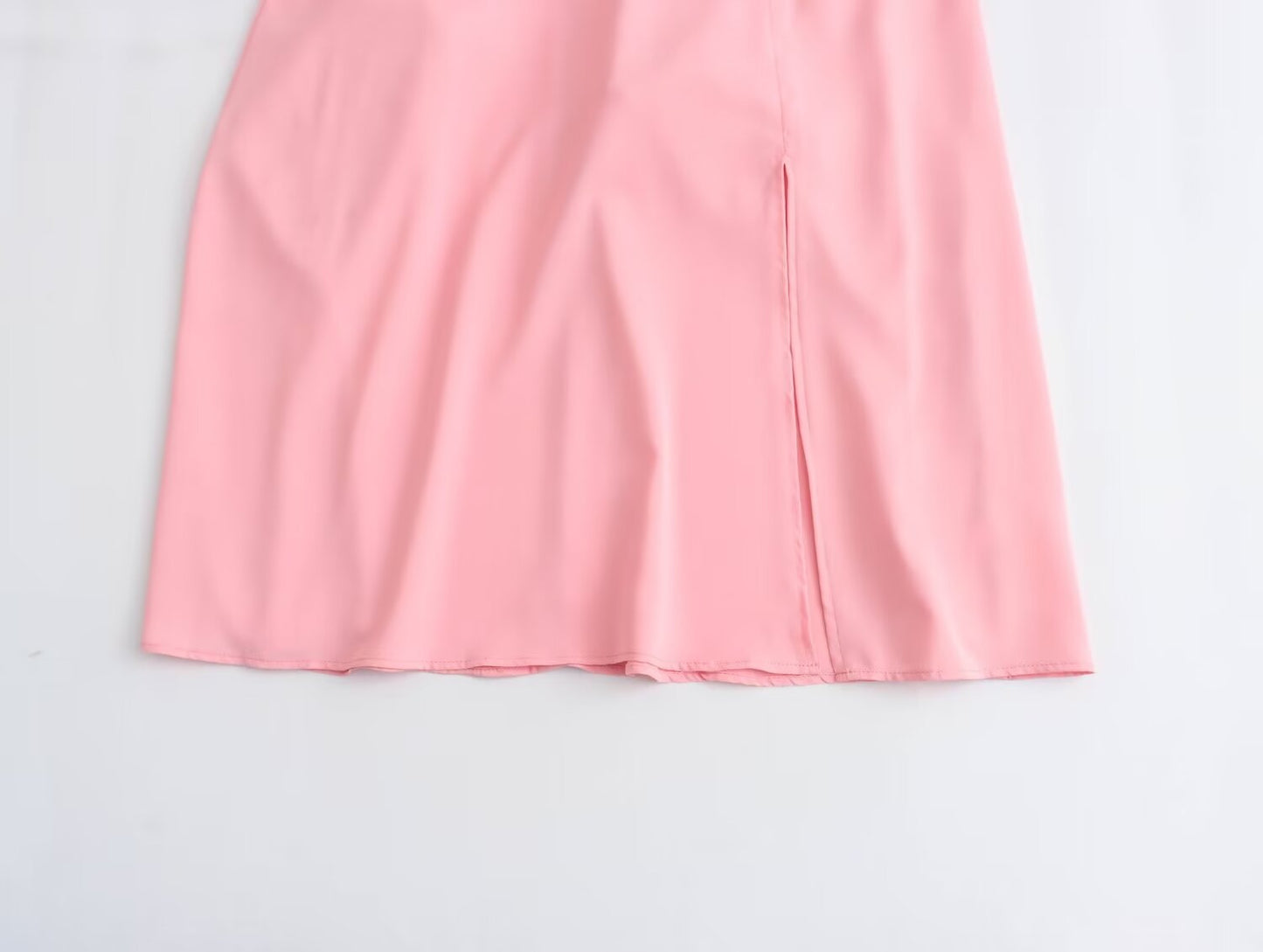 Spring Women Clothing Simple Square Collar Back Elastic Pink Dress