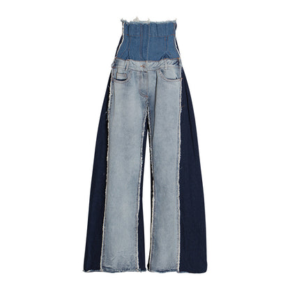 Contrast Color Jeans Women Autumn High Waist Drooping Loose All Matching Slimming Mop Pants Women