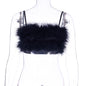 Summer Autumn Women Fur Spaghetti Straps Chest Wrap Camisole