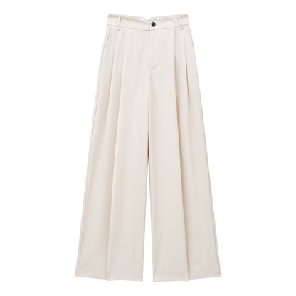 Chic Korean High Waist Wide Leg Draping Pleated Work Pant Spring Office Straight Casual Pants