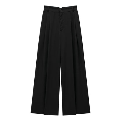 Chic Korean High Waist Wide Leg Draping Pleated Work Pant Spring Office Straight Casual Pants