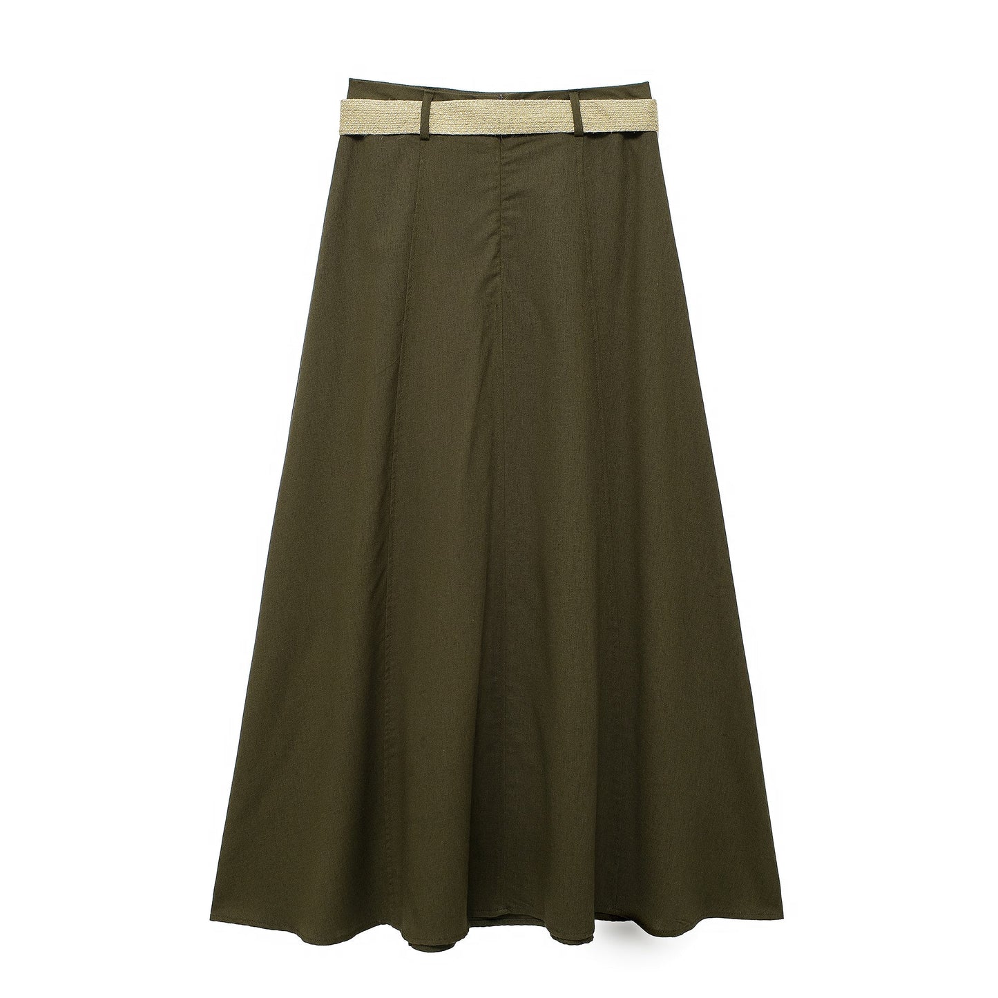 Spring With Belt Linen Blend Cloak Midi Skirt