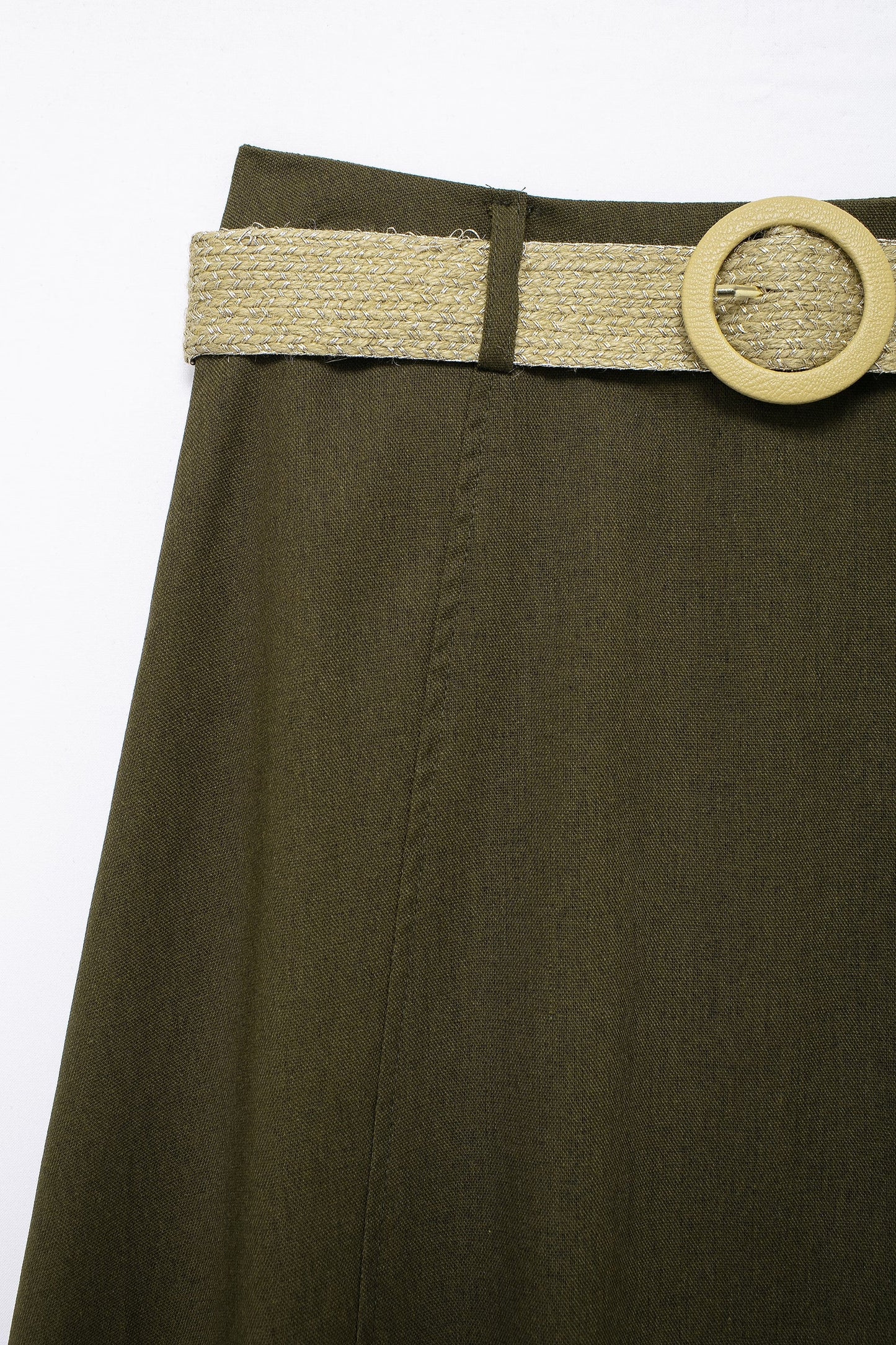 Spring With Belt Linen Blend Cloak Midi Skirt