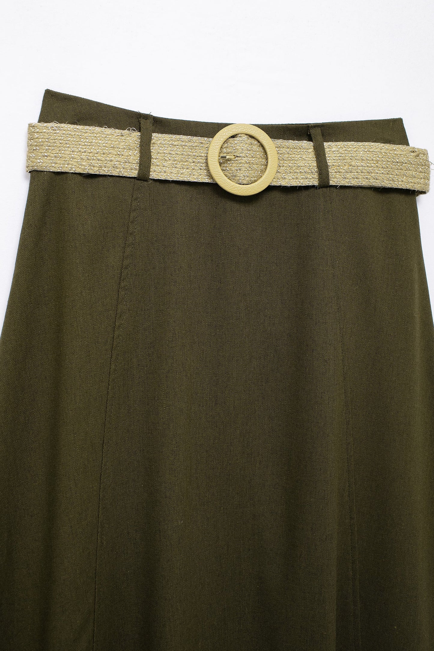 Spring With Belt Linen Blend Cloak Midi Skirt