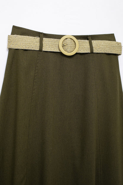 Spring With Belt Linen Blend Cloak Midi Skirt