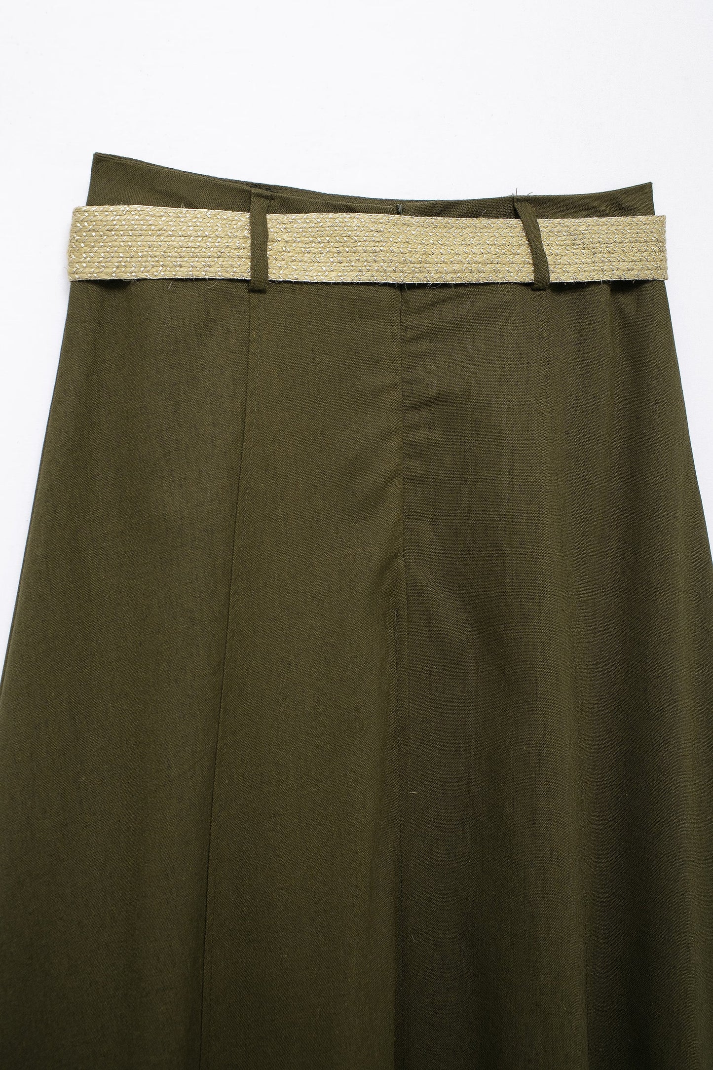 Spring With Belt Linen Blend Cloak Midi Skirt