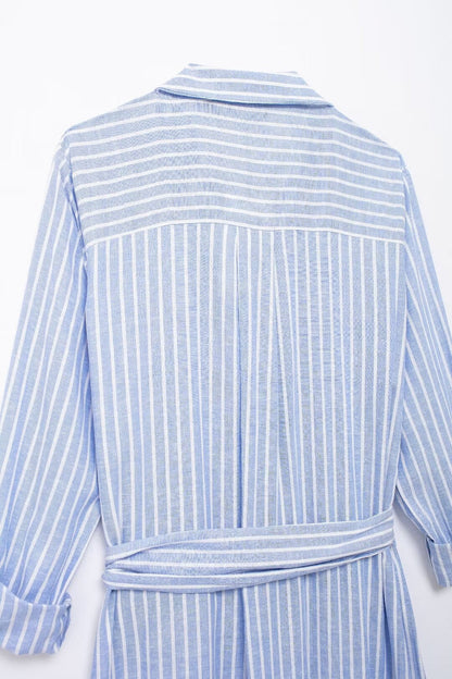 Women Clothing Spring Striped Shirt Long Sleeve Dress