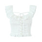 French Sweet Spicy Sexy White U Collar Flying Sleeve Jacquard Short Shirt Women Summer Sexy Sexy Slim Top