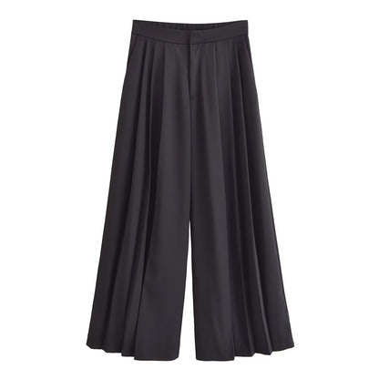 High Waist Wide Leg Solid Color Bottoms Casual Trousers Bottoms