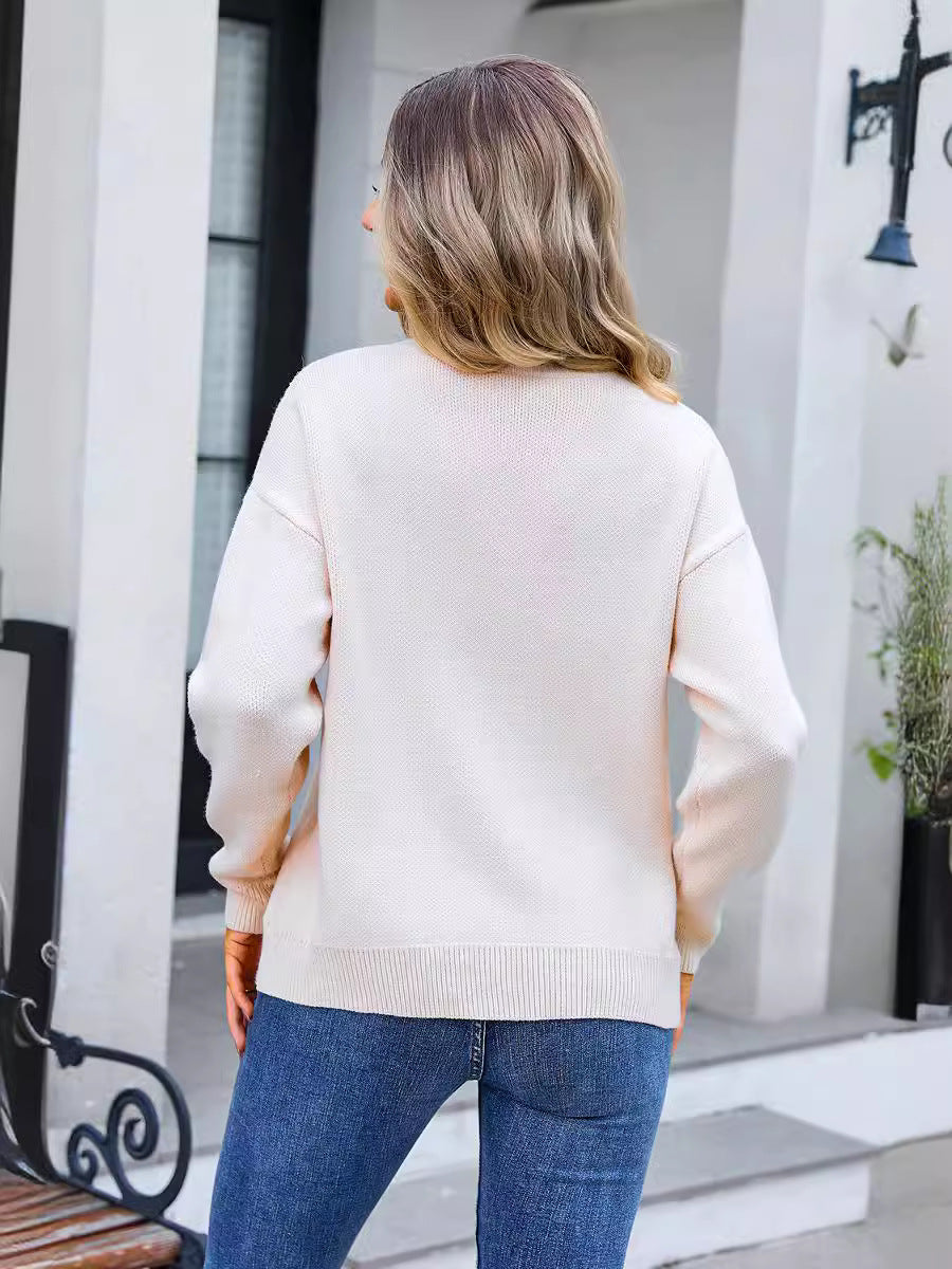 Autumn Winter Sweater Women Sweater Bow Color Matching Sweater Women