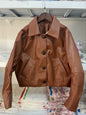 Autumn Elegant All Matching Turn Down Collar Long Sleeve Decorated Row Button Leather Short Jacket