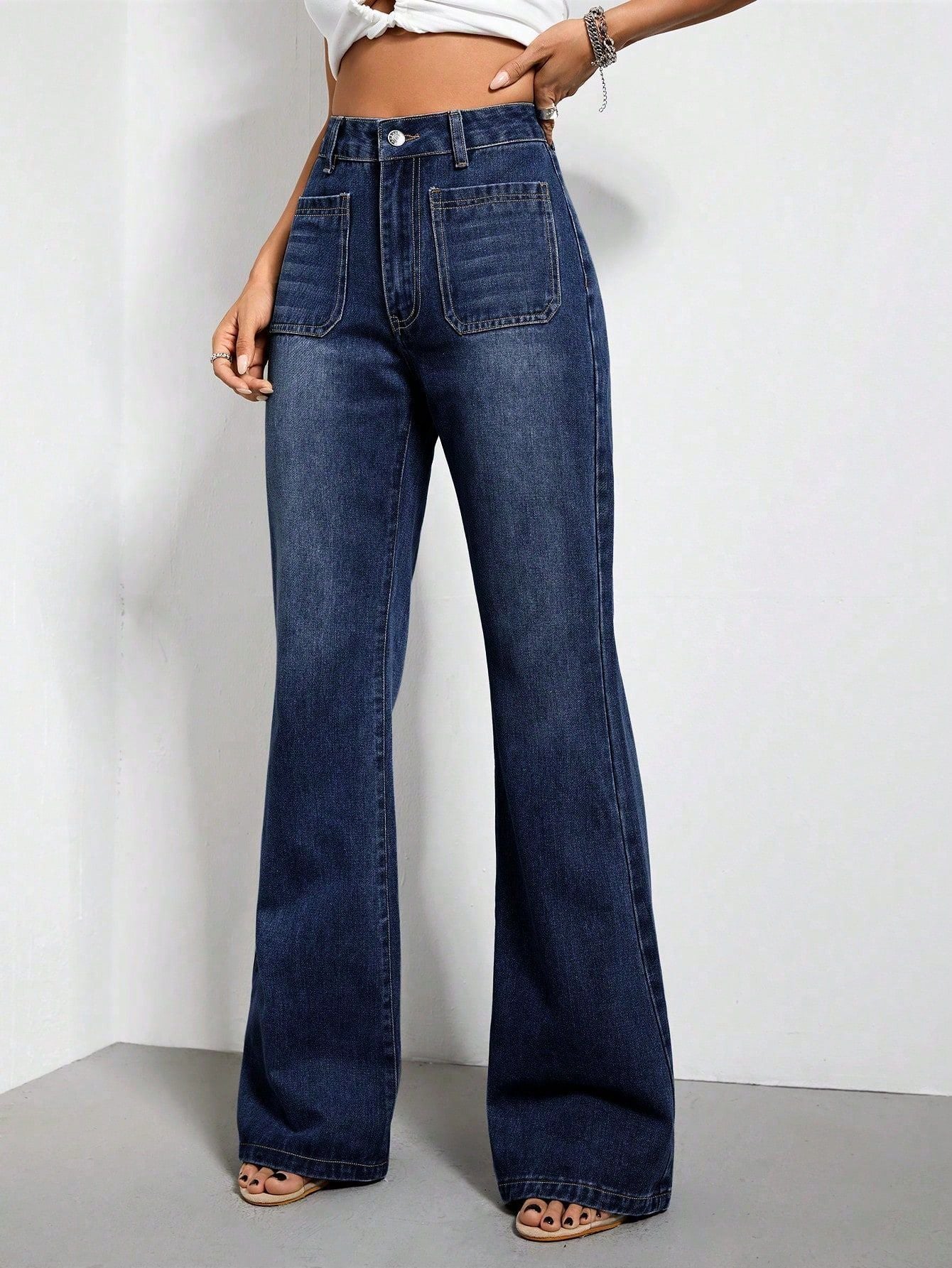 Women Clothing Straight Loose High Waist Denim Trousers