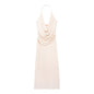 Women Clothing French Sexy Pleated Hanging Collar Sleeveless Maxi Dress