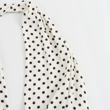 Women Clothing Hanging Collar Polka Dot Printing Series With Decoration Loose Dress