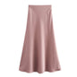 Summer Women Clothing Oblique Cut Heavy Satin Elastic Waist Long Skirt