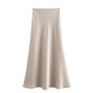 Summer Women Clothing Oblique Cut Heavy Satin Elastic Waist Long Skirt