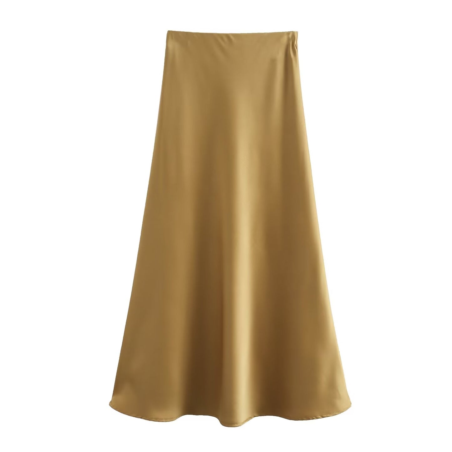 Summer Women Clothing Oblique Cut Heavy Satin Elastic Waist Long Skirt