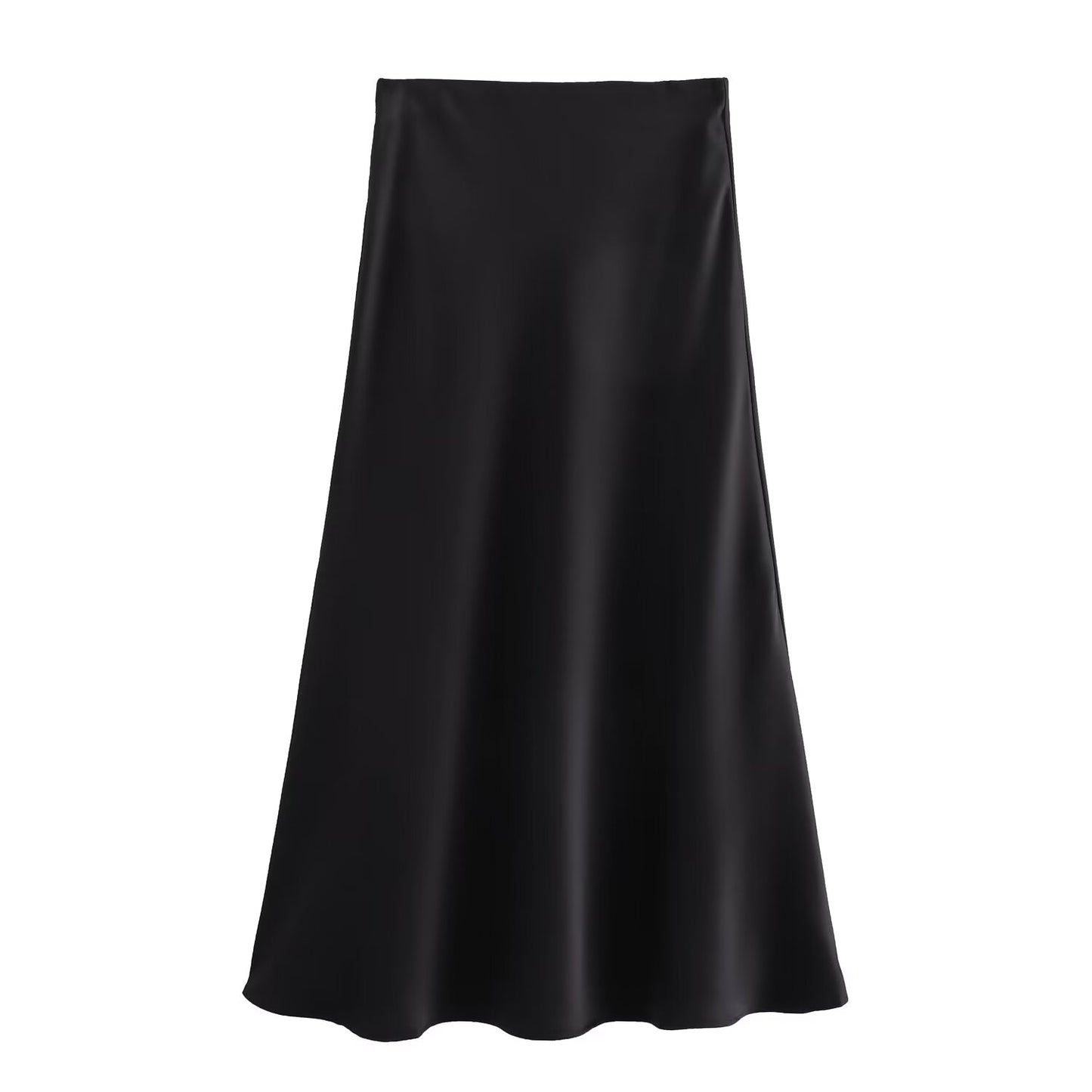 Summer Women Clothing Oblique Cut Heavy Satin Elastic Waist Long Skirt