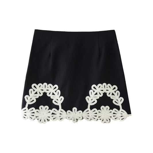 Women Embroidered Elegant Solid Summer Skirt