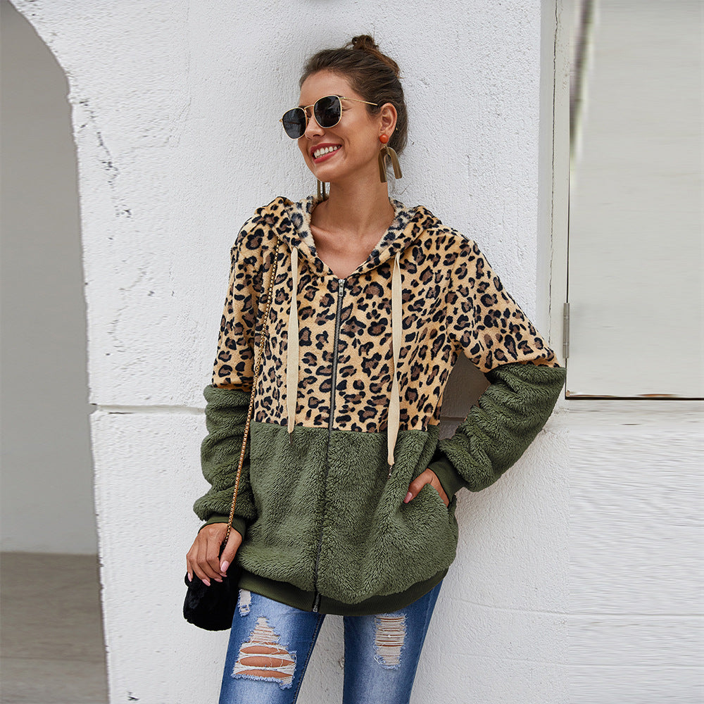 Women Clothing Leopard Splicing Winter New  Top