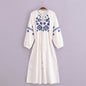 Women Summer Cotton Linen Tassel Embroidery Loose Dress