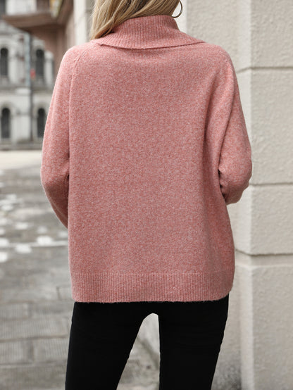 Autumn Winter Pile Collar Solid Color off Shoulder Loose Sexy Knitwear Long Sleeve Sweater Women