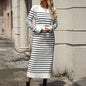 Winter Slim Fit Inter Color Women Knitwear Striped Dress Autumn Winter Dress