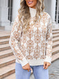 Autumn Winter Online Celebrity Turtleneck Floral Sweater for Women