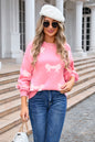 Winter Women Clothing round Neck Long Sleeve Sweater Bow Sweater